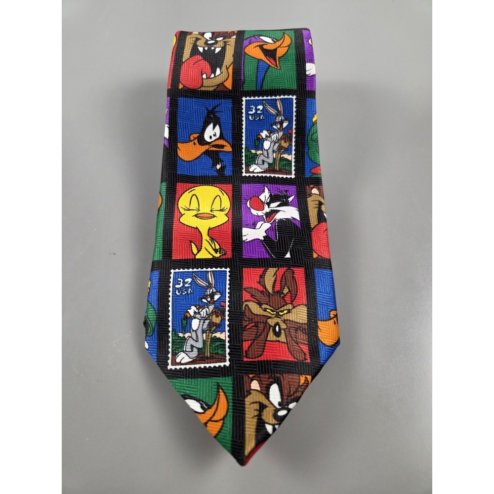 Vintage 1997 Looney Tunes Stamp Collection Warner Bros Men's Tie 54"